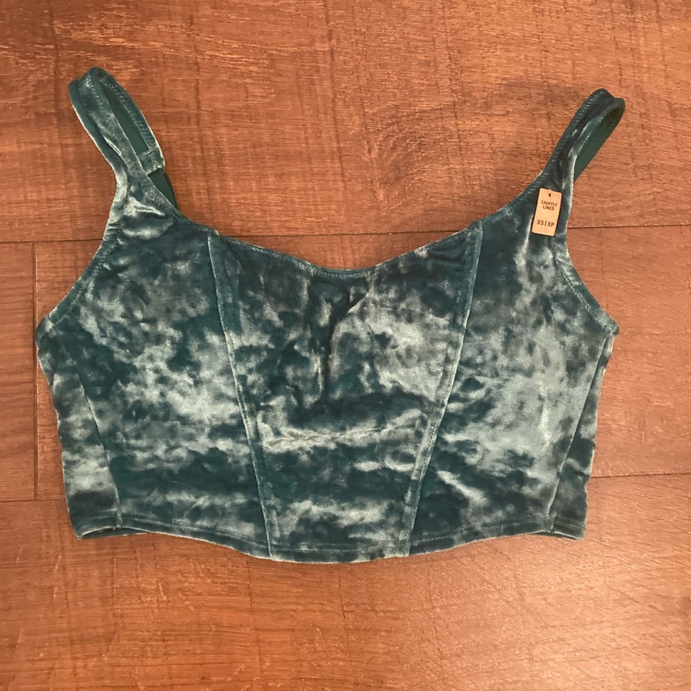 VICTORIA’S SECRET PINK NWT Green Velvet Corset Crop Bra Lightly Lined Women’s XS